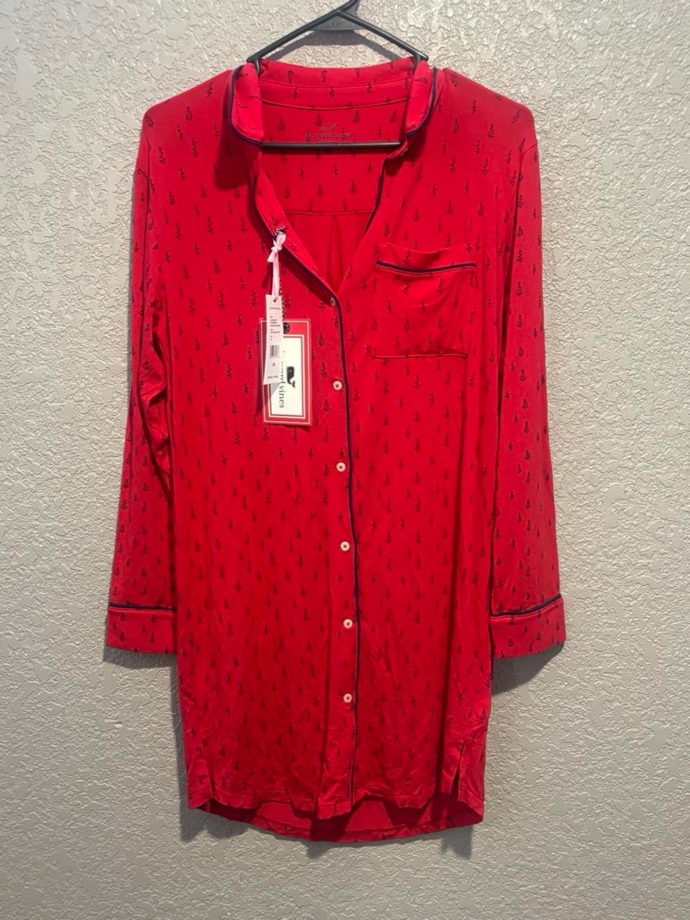 Vineyard Vines Red Long-Sleeve Button-Front Sleep Shirt